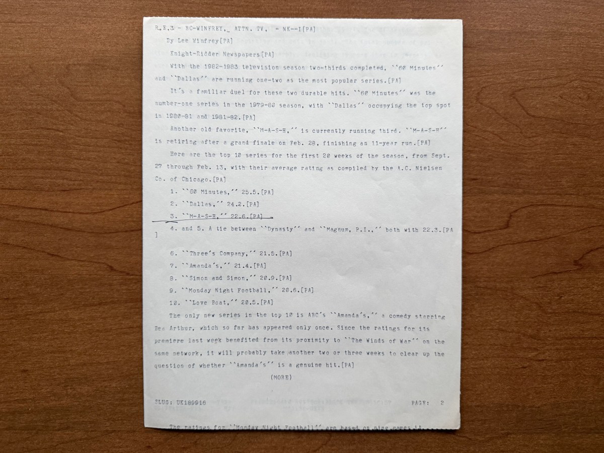 Press Pass 48: “M*A*S*H 3rd in&nbsp;Ratings”